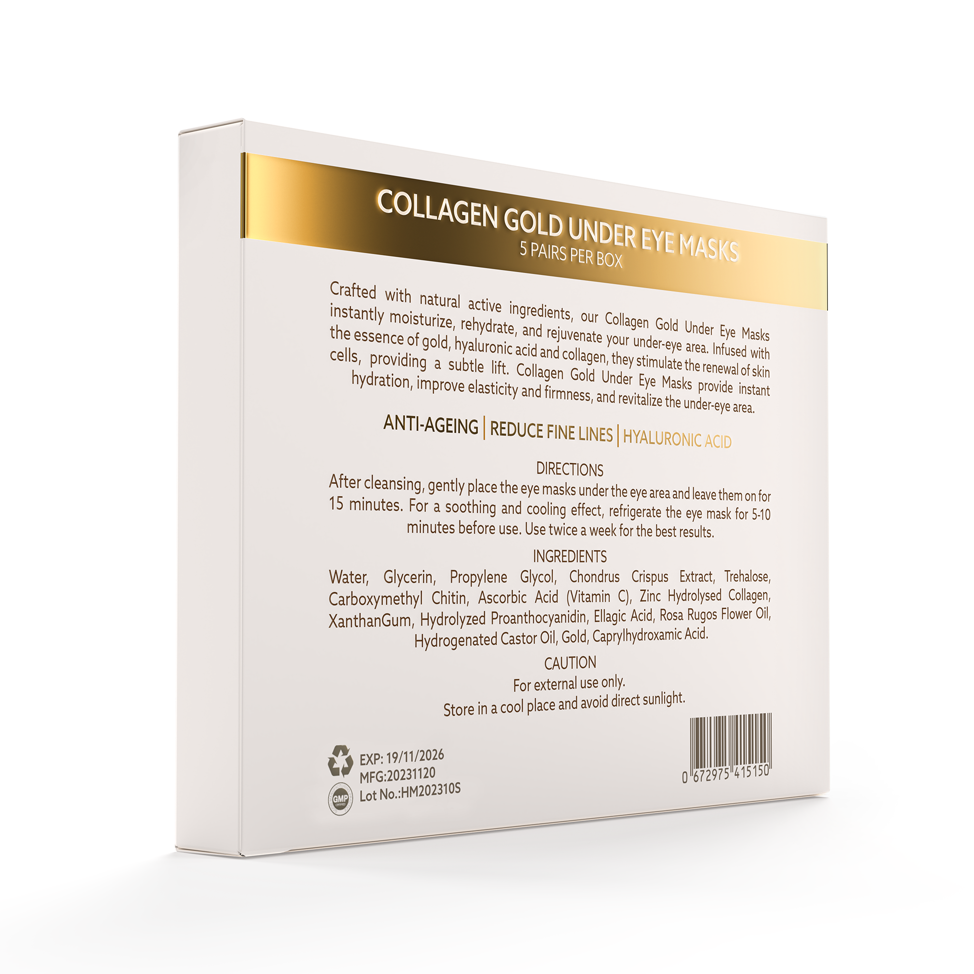 THEAGEHACK Collagen Under Gold Eye Mask - Back Angled